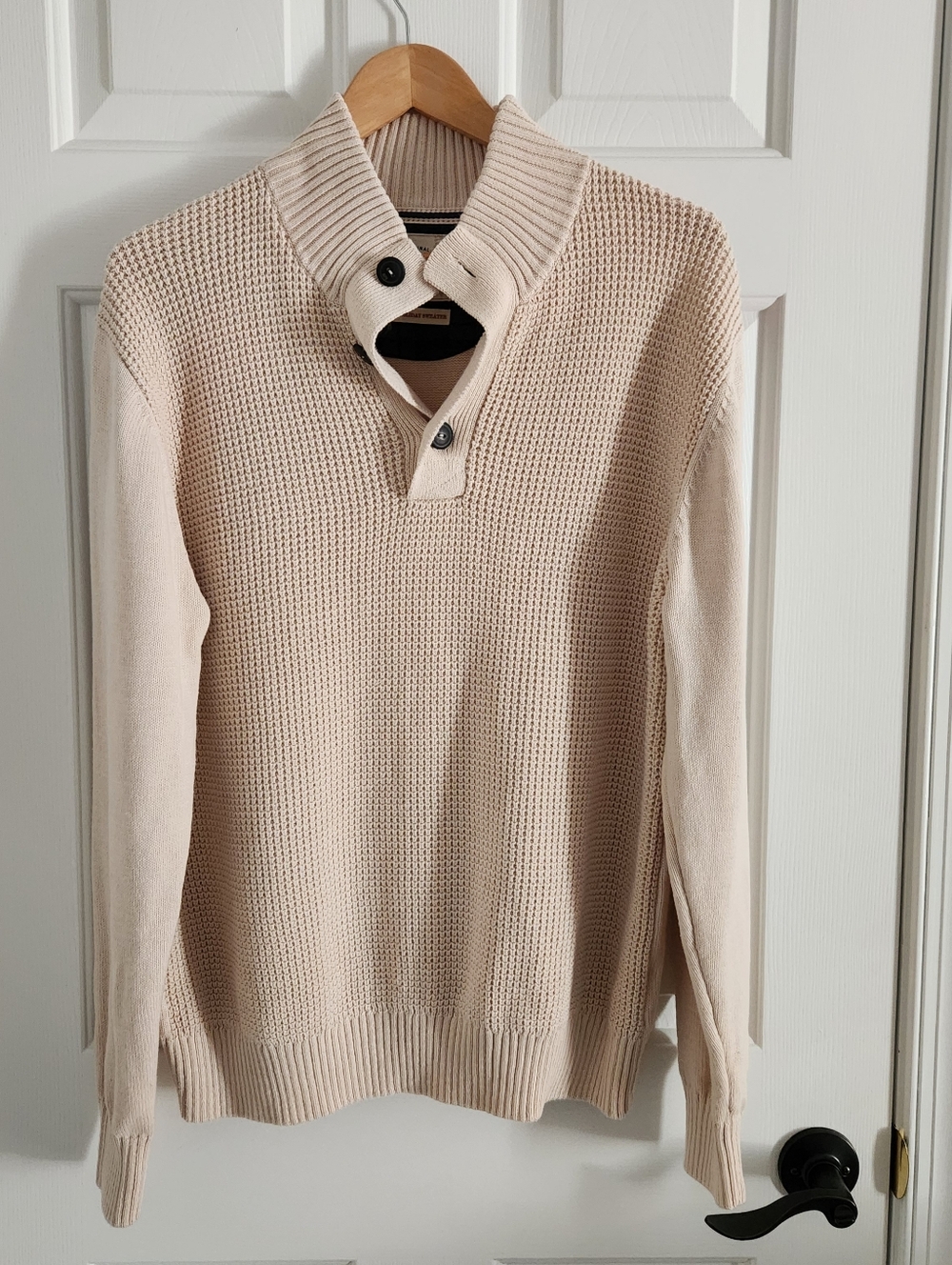 Weatherproof Vintage 100% Cotton Knit Button Collar Sweater Waffle Knit Front